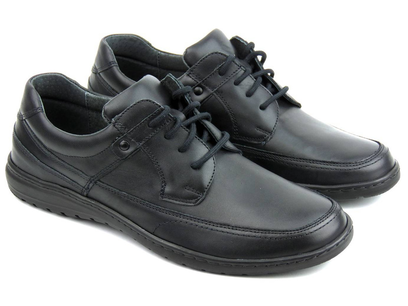 Skórzane półbuty męskie na co dzień - WASAK 0186, czarne