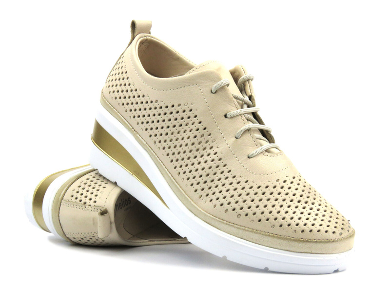 Sneakersy, półbuty damskie na koturnie - Helios 1304 beżowo-złote