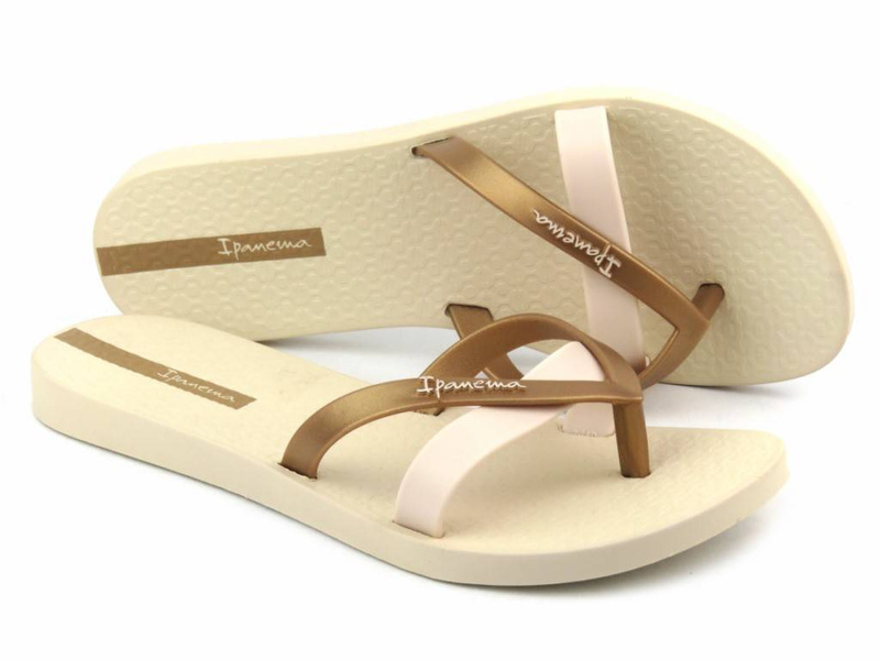 Gumowe japonki-klapki damskie IPANEMA 81805, beżowo-złote