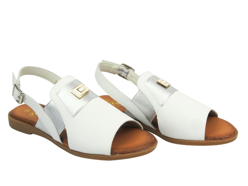 Skórzane sandałki damskie - Cambell 25-00658, białe