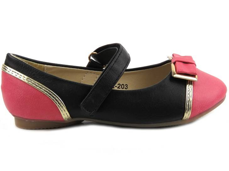 Balerinki dziecięce z paskiem - Badoxx 3BL-203, czarnoróżowe