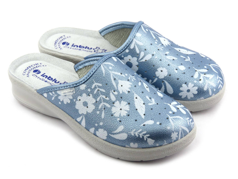 Klapki damskie medyczne ze skórzaną wkładką - Inblu 50-51, jasnoniebieskie