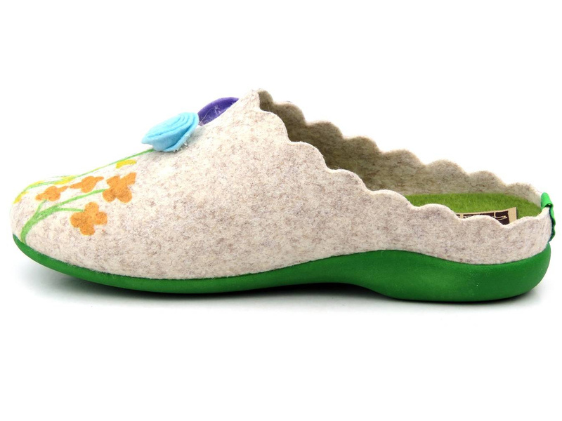 Ciepłe kapcie damskie z kwiatami - MANITU 320051-08, beżowe