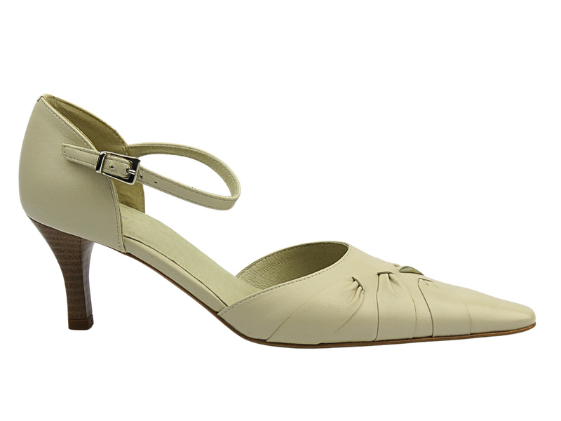 Skórzane czółenka damskie - But-S I313E, beżowe