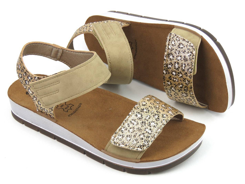 Sandały damskie z panterką - INBLU CP-28, piaskowe