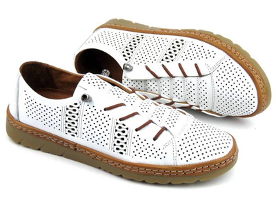 Ażurowe półbuty damskie wiosenne - MANITU 840010, białe
