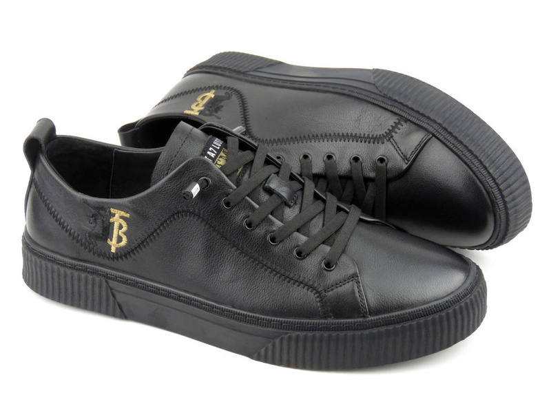 Skórzane sneakersy męskie - JOHN DOUBARE A921-1, czarne