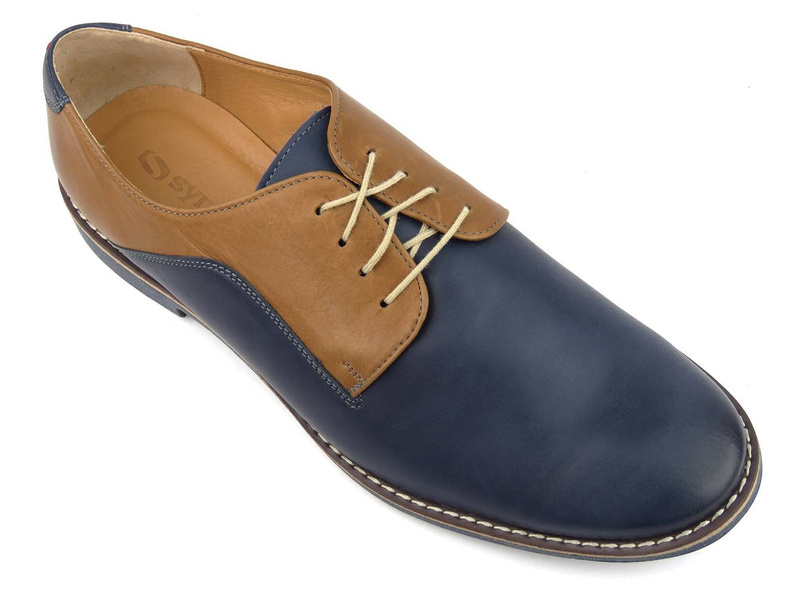 Lekkie, wygodne półbuty męskie - SYRENA 02448, granatowo-brązowe