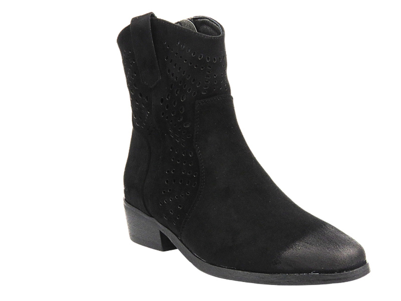 Ażurowe botki na delikatnym obcasie czarne Potocki 24-12455