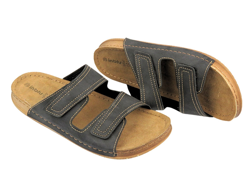 Wygodne klapki męskie z miękkiej skóry INBLU TH-18, czarne