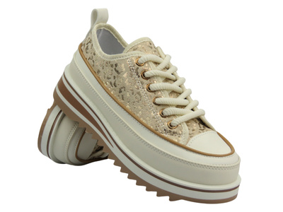 Trampki damskie na platformie - S. Barski BF51-101, beżowe