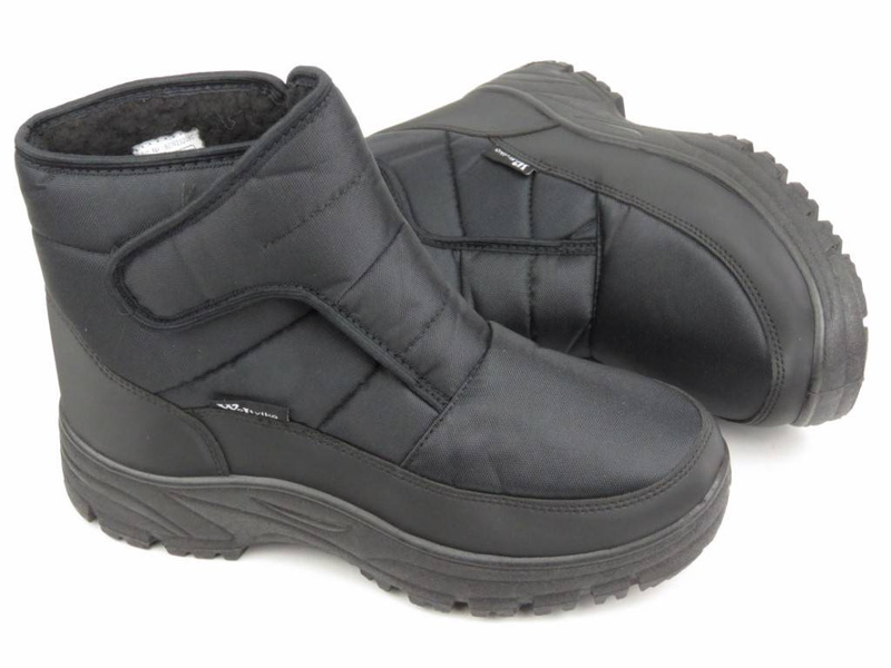 Ciepłe śniegowce męskie na rzepy - Wojtyłko 23208, czarne