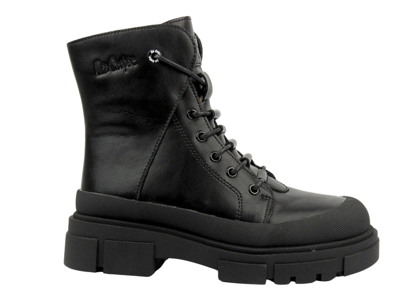 Botki damskie skórzane - LEE COOPER 24-01-2980L, czarne