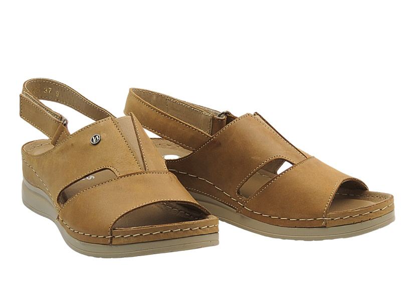 Skórzane sandały damskie jasnobrązowe HELIOS Komfort 143