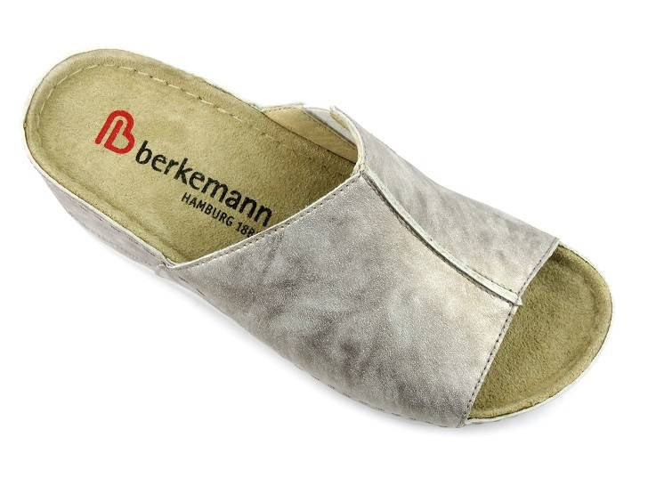 Wygodne klapki damskie bez noska - Berkemann Candela 01750, srebrne