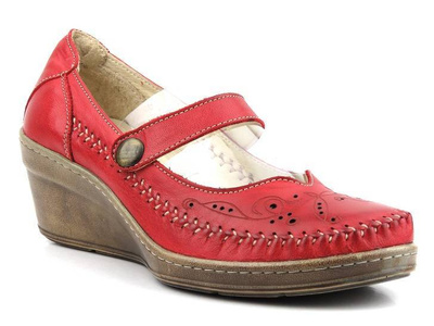 Półbuty damskie na koturnie - HELIOS Komfort 680, czerwone
