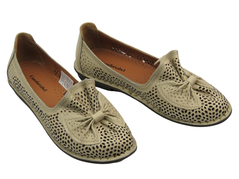 Ażurowe półbuty, mokasyny damskie - Comfortabel 830036-08, beżowe