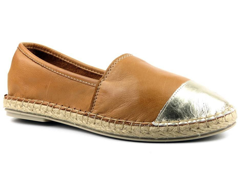 Espadryle damskie ze złotym noskiem - Venezia 12221Y001, brązowe