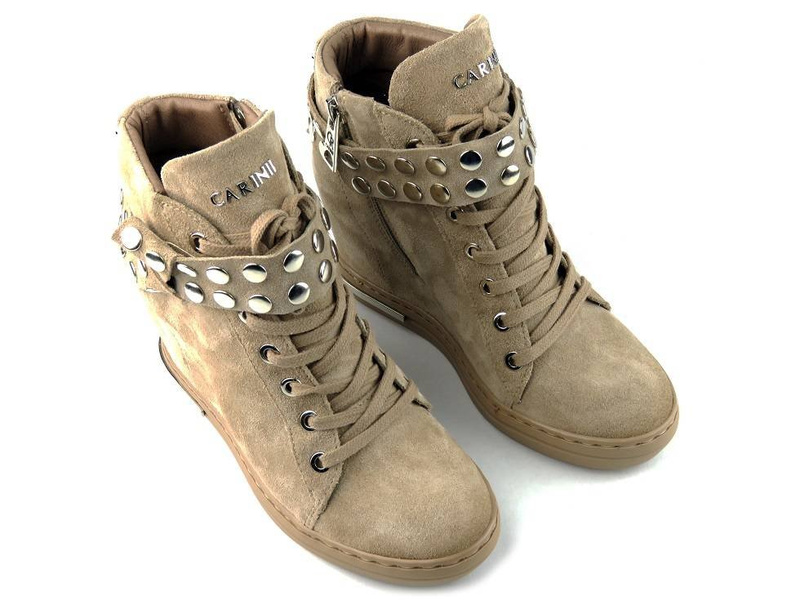 Sneakersy damskie na ukrytym koturnie - CARINII B7021, beżowe