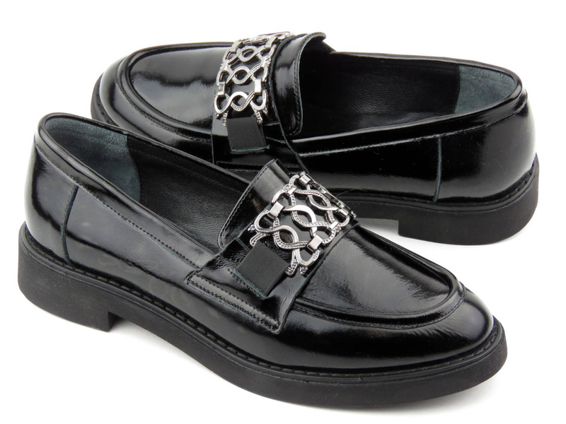 Mokasyny damskie z ozdobą - VENEZIA 0411904652, czarne