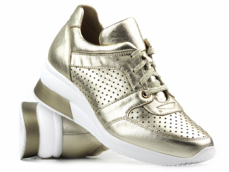Sneakersy, półbuty damskie na koturnie - Eksbut 6171, złote