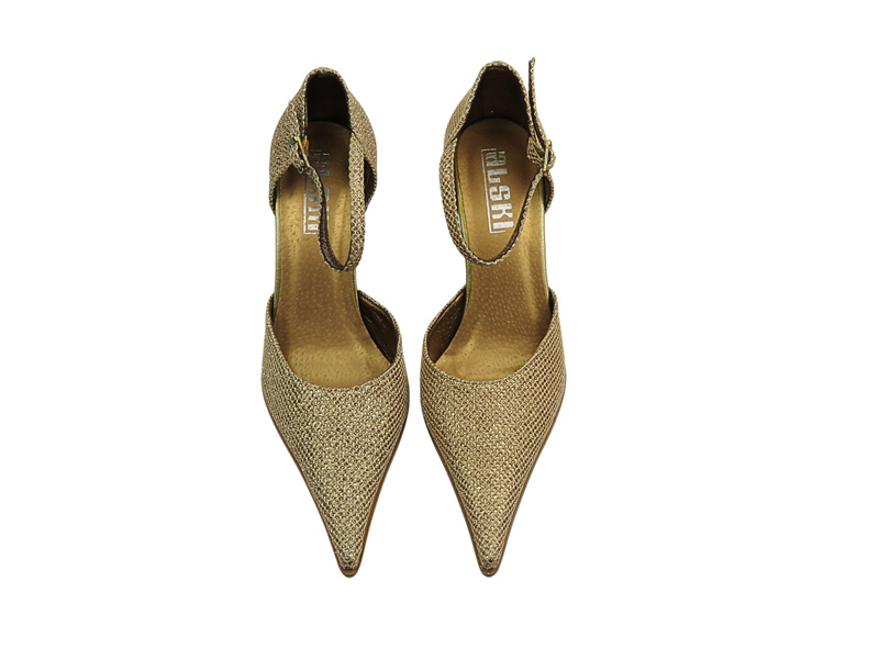 Eleganckie czółenka na szpilce złote ALSKI 220