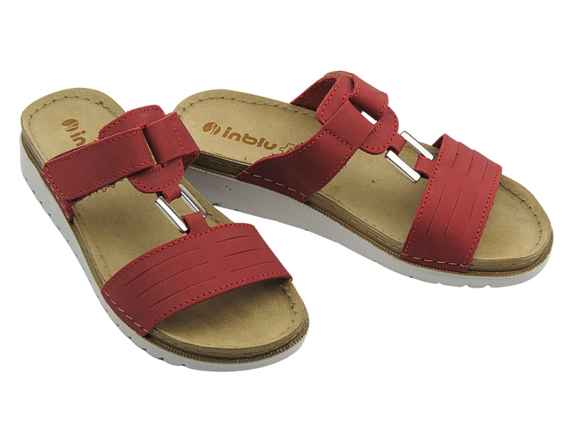Klapki damskie z regulowanym paskiem na rzep czerwone Inblu CN-07GU
