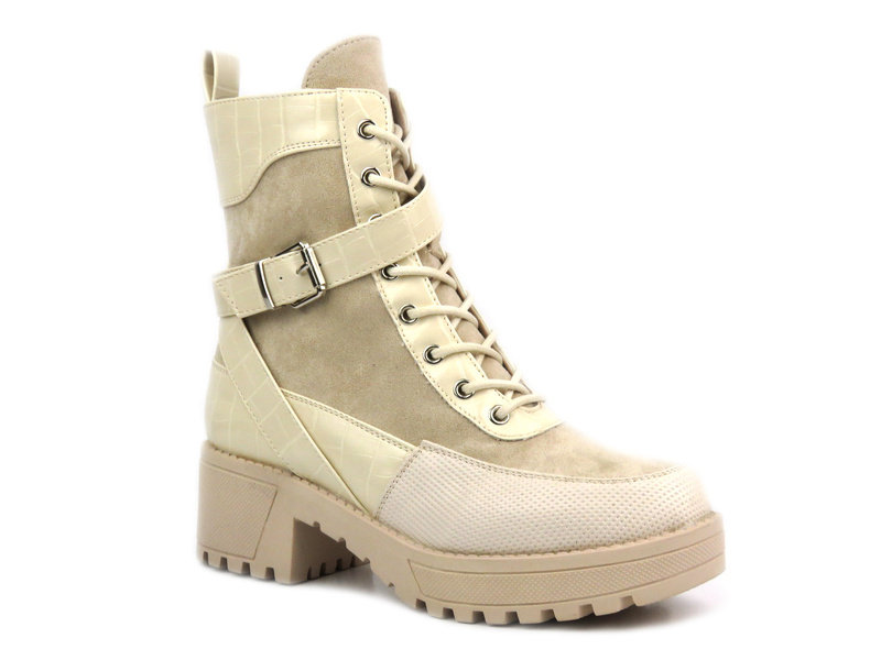 Ocieplane botki, trapery damskie - Potocki 22-11077, beżowe