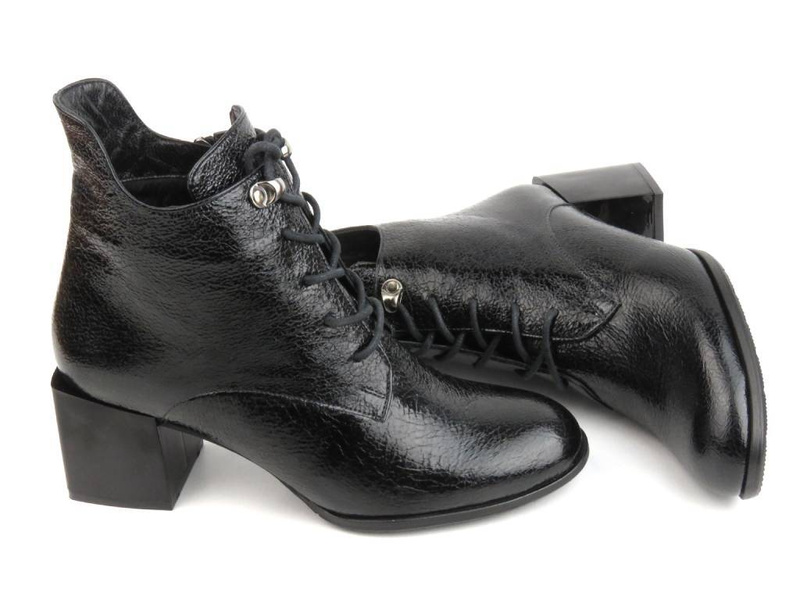 Botki damskie skórzane na klocku - VENEZIA 535451 166, czarne