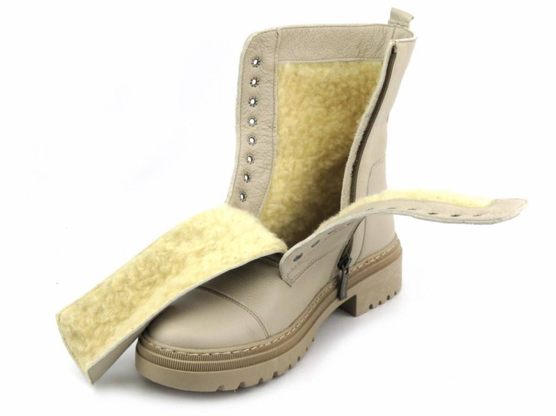 Ciepłe trzewiki, wysokie botki damskie - Wasak 0640, ecru