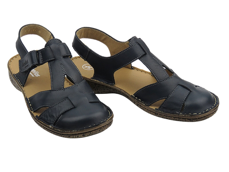 Skórzane sandały damskie - HELIOS Komfort 152, granatowe
