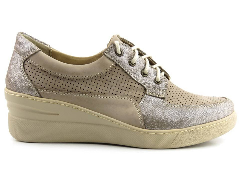 Sneakersy damskie na koturnie - HELIOS Komfort 373, beżowe