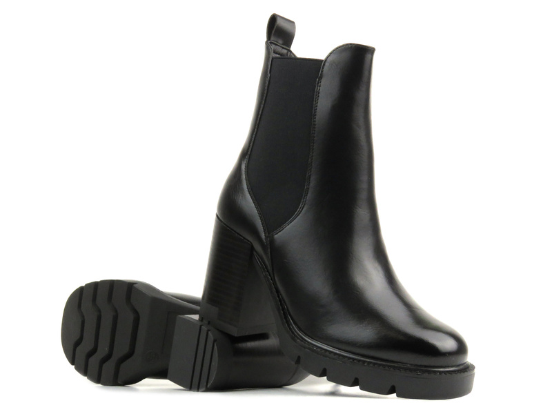 Botki damskie na klocku- Potocki 23-12175, czarne