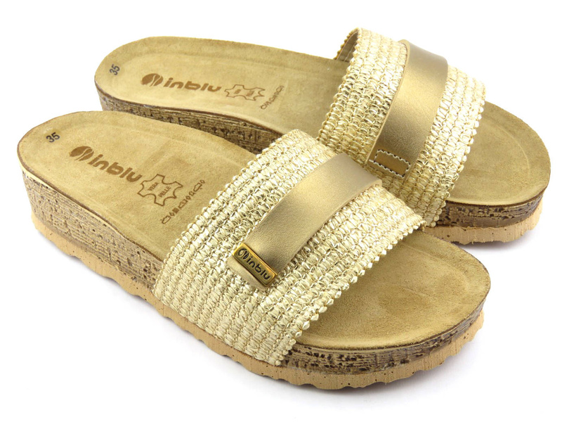 Klapki damskie ze skórzaną wkładką - INBLU NM-25, platynowe