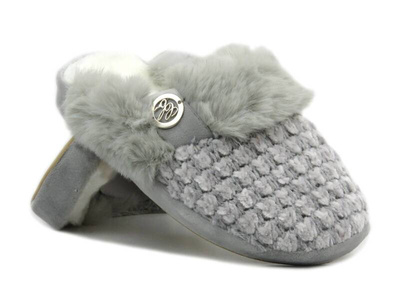 Ciepłe kapcie damskie z futerkiem- American Club SL08/23, szare