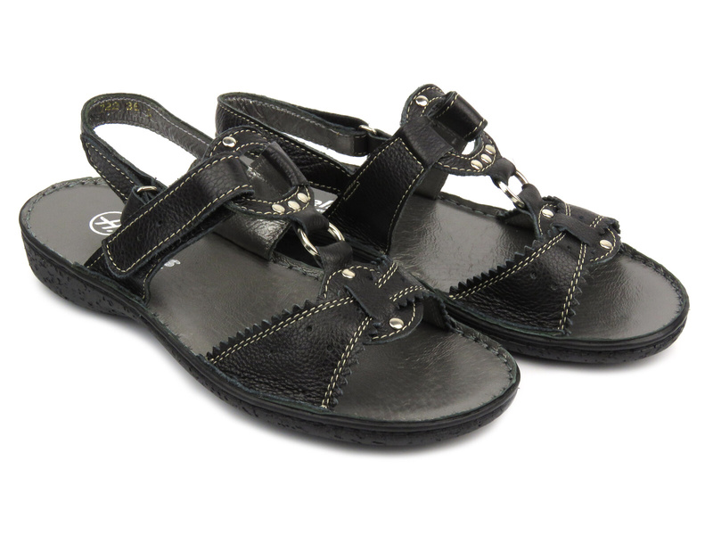 Sandały damskie ze skóry naturalnej - Helios 722, czarne