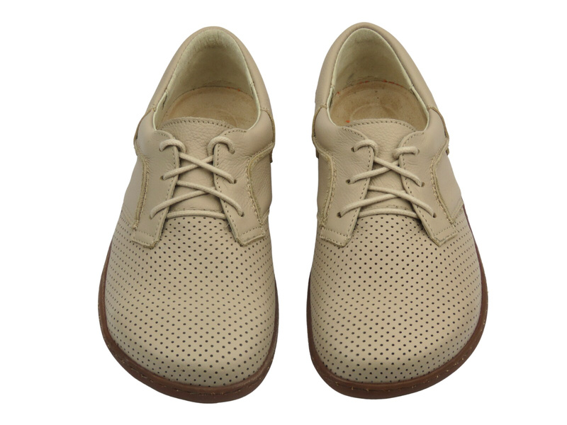 BareFoot skórzane minimalistyczne buty damskie ecru Helios Komfort 715-2B 