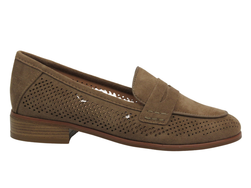 Eleganckie ażurowe mokasyny półbuty damskie - Potocki 25-12585, khaki