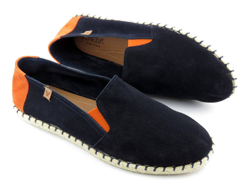 Espadryle męskie ze skóry zamszowej - VENEZIA 433-16392, granatowe