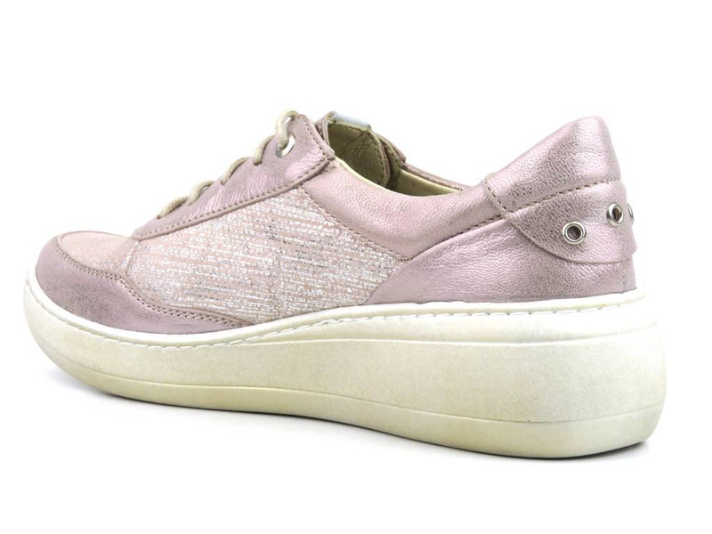 Skórzane sneakersy damskie na platformie - HELIOS Komfort 303, różowe