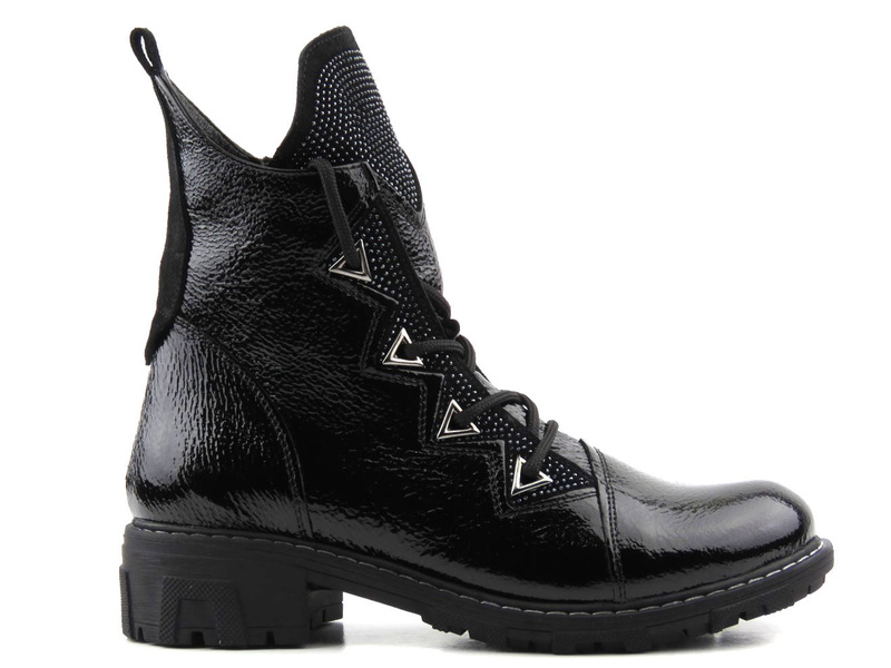 Bogato zdobione botki damskie lakierowane - VENEZIA 018419095, czarne