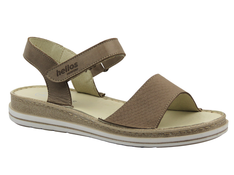 Skórzane sandały damskie na rzep beżowe Helios Komfort 127