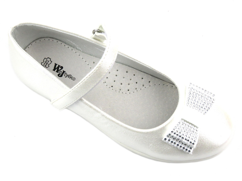 Eleganckie buty, czółenka komunijne na obcasie - Wojtyłko 22018, białe 