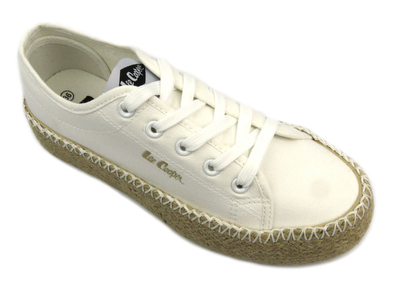 Trampki damskie z plecioną podeszwą- LEE COOPER LCW-24-44-2410L, białe