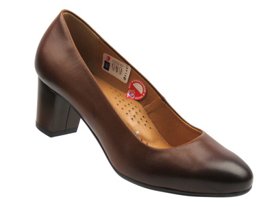 Skórzane czółenka na słupku brązowe Galant 4030