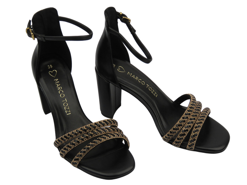 Sandały damskie na słupku czarne Marco Tozzi 2-28318-44