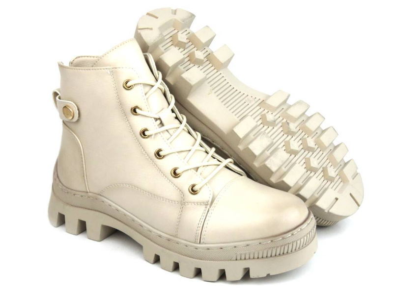 Ocieplane botki damskie - Potocki 23-12168, beżowe