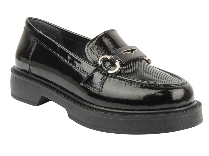 Skórzane półbuty damskie czarne lakierowane Sokolski SE J09