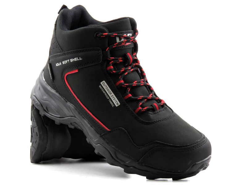 Wysokie trekkingi męskie OUTDOOR DK Aqua Soft Shell 1029, czarne z czerwonym