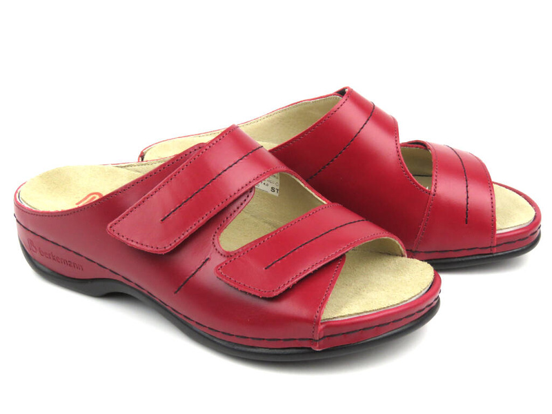 Wysokojakościowe klapki damskie na rzepy - BERKEMANN 01002-277, czerwone